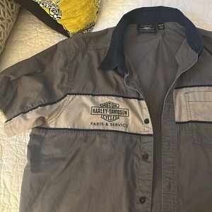 Harley Davidson parts & services button up in a large